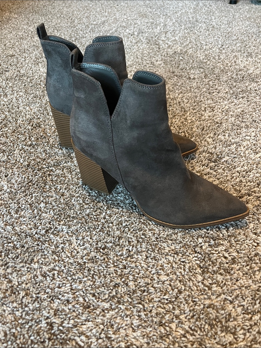 Nine West Grey Suede Pointed Toe Ankle Boots